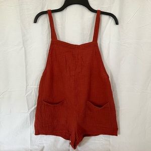 Xhilaration Rust Short Linen Overalls Romper Size Medium